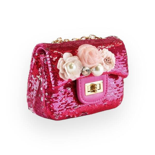 Floral Appliques Sequin Purse Silver