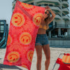 Red Flower Happy Face Quick Dry Pool Towel: Hot Pink