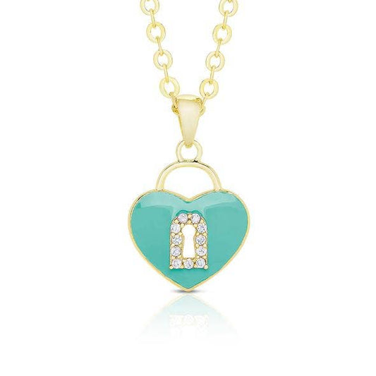 Heart Lock Pendant With CZ: Turquoise