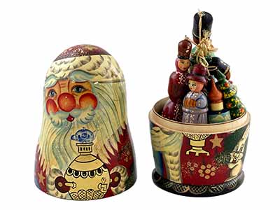 Santa Surprise Nesting Doll with Ornaments Inside