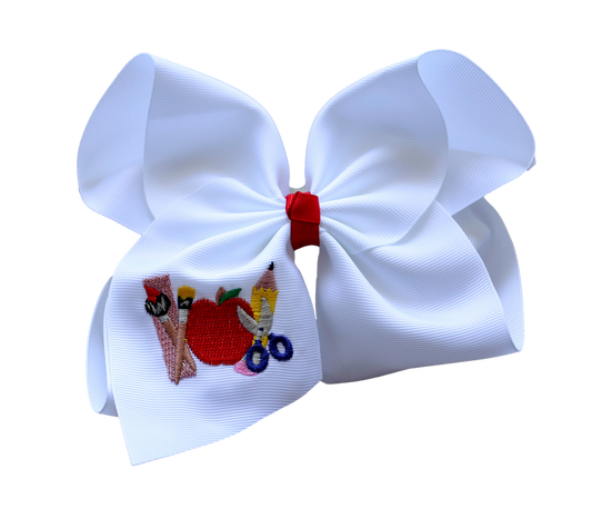 School Rules Embroidered Bow: Nylon Headband / 4 inch