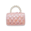 Crown Applique Shiny Quilted Purse Pink