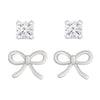 Bow And CZ Stud Set In Sterling Silver