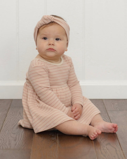 RIBBED LONG SLEEVE DRESS DUSTY ROSE MICROSTRIPE