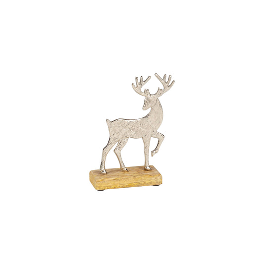 textured reindeer on wood base, 6.75 in