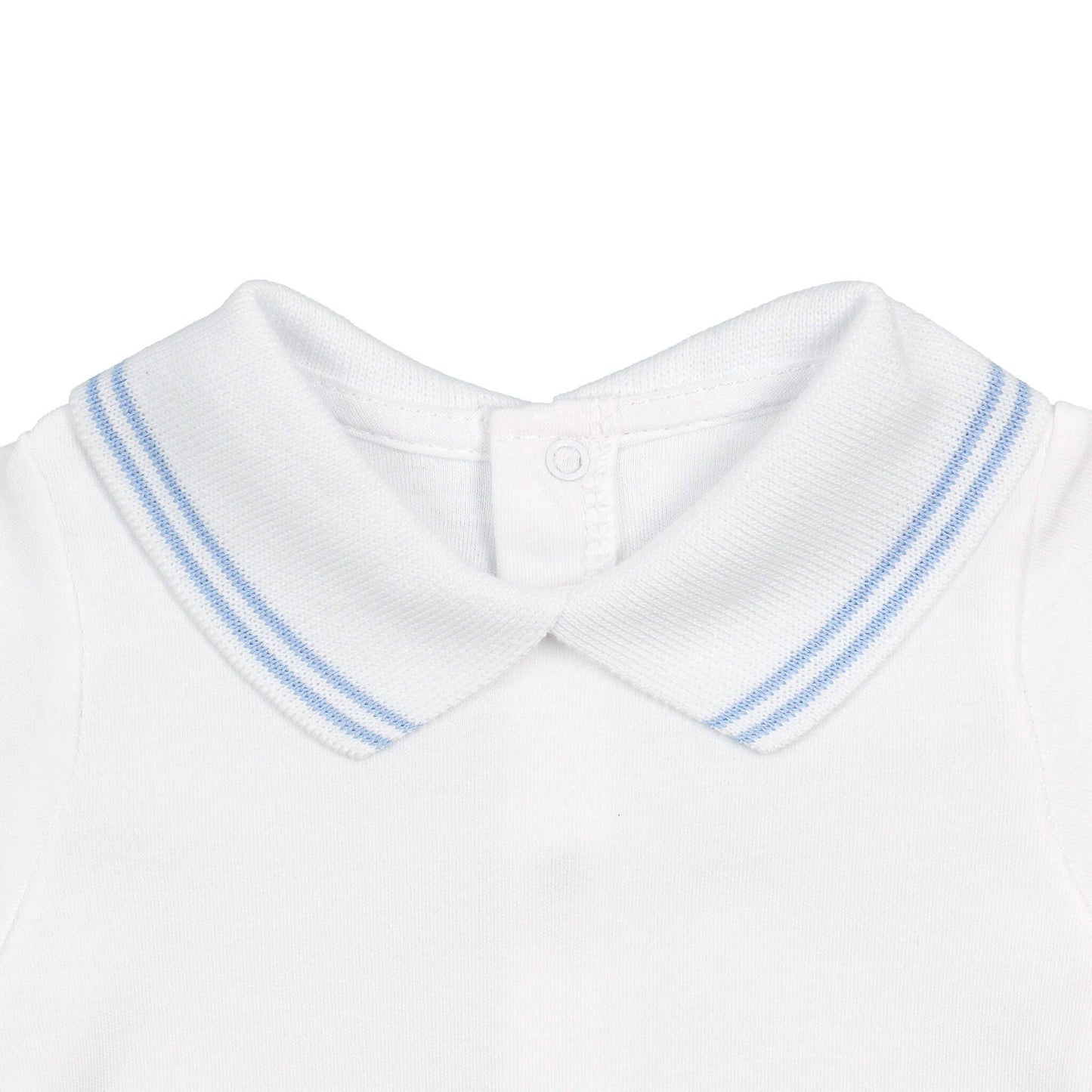 Cotton Baby Bodysuit Onesie with Polo-Style Collar: 1-3M / Long Sleeve / Light Blue