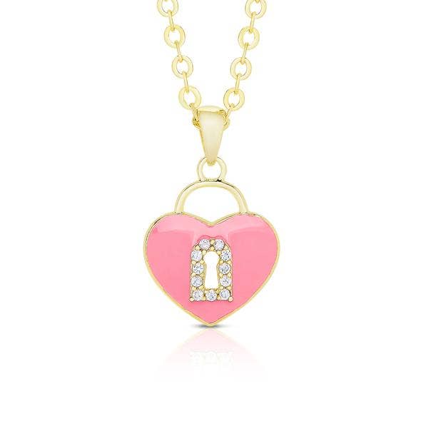 Heart Lock Pendant With CZ: Pink