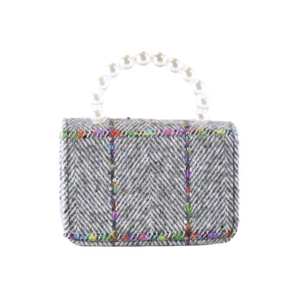 Floral Appliques Tweed Purse: Grey