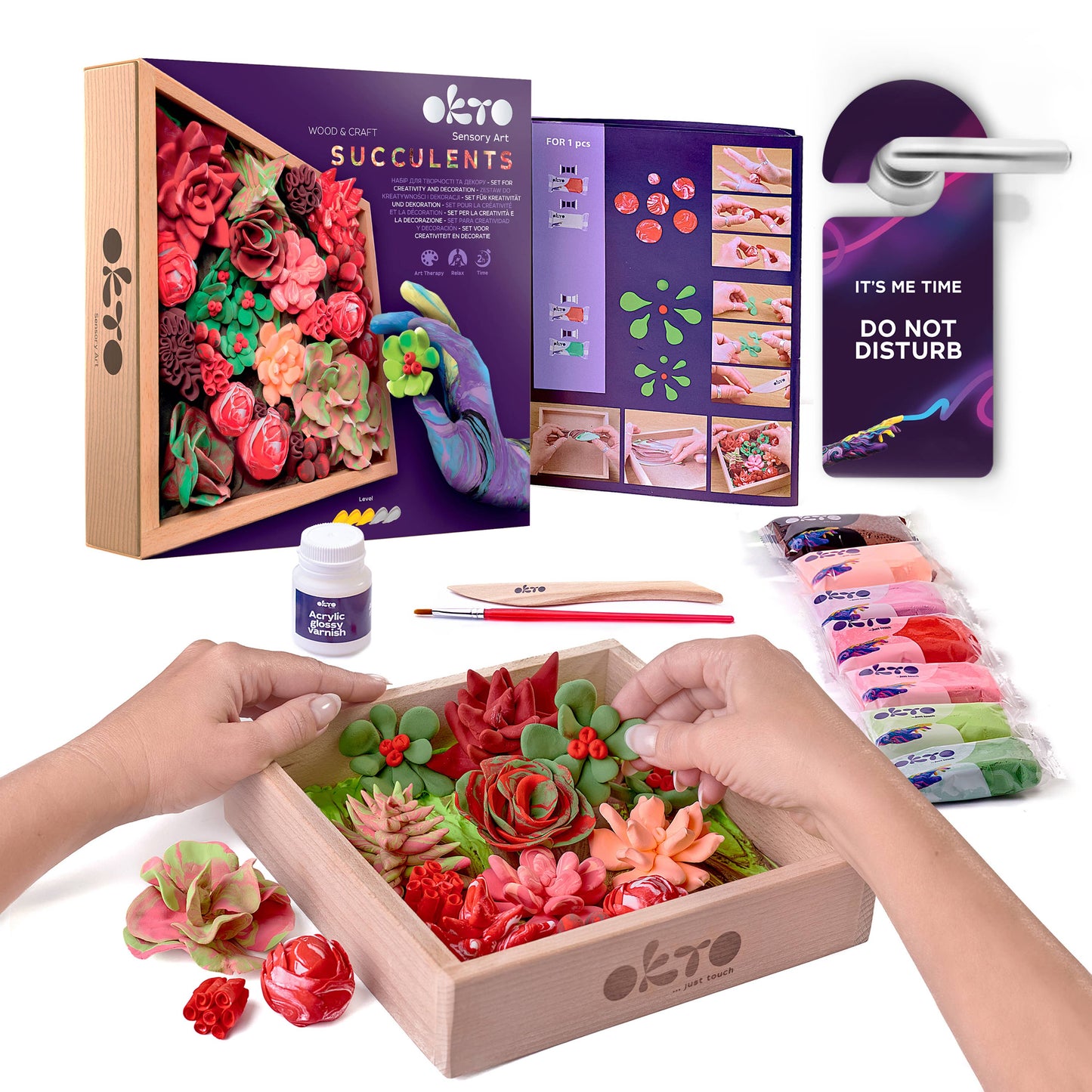 OKTO DIY Wood & Craft Flower Clay Kits: Succulents, Tenderness