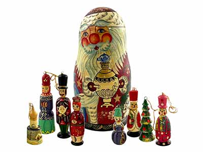 Santa Surprise Nesting Doll with Ornaments Inside