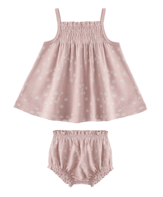 SMOCKED TANK + BLOOMER SET MAUVE DAISY
