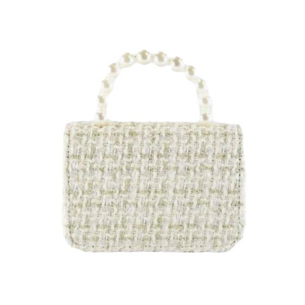 Floral Appliques Tweed Purse: Grey