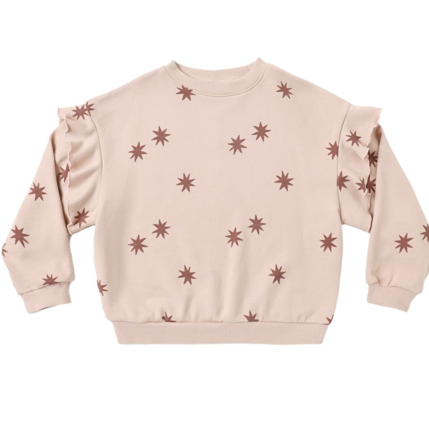 RUFFLE SWEATSHIRT + COAST RIBBED LEGGING CLAY STARS