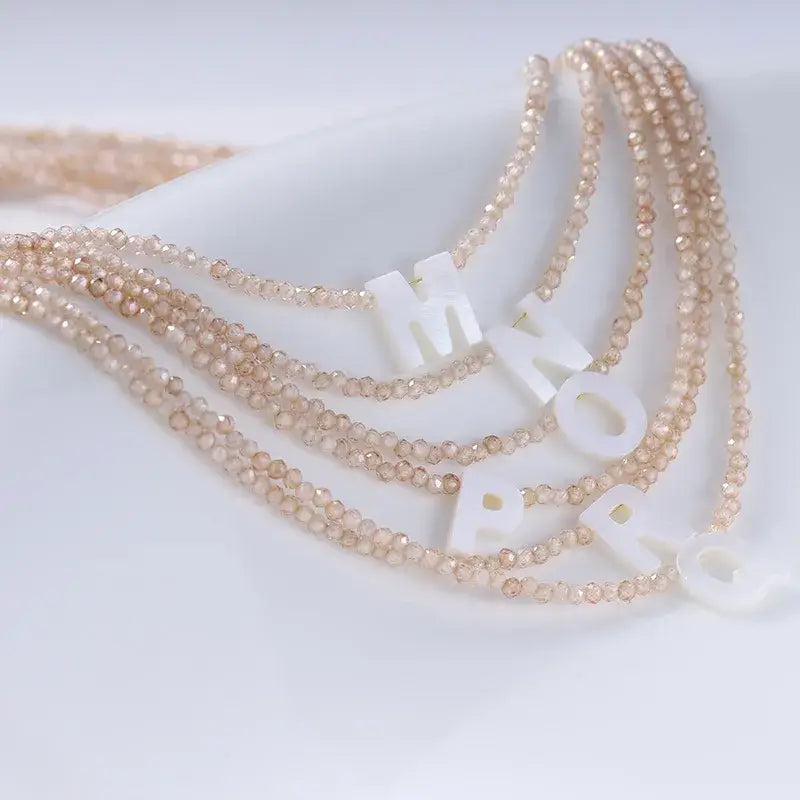 Beaded Initial Letter Shell Pendant Necklace Summer