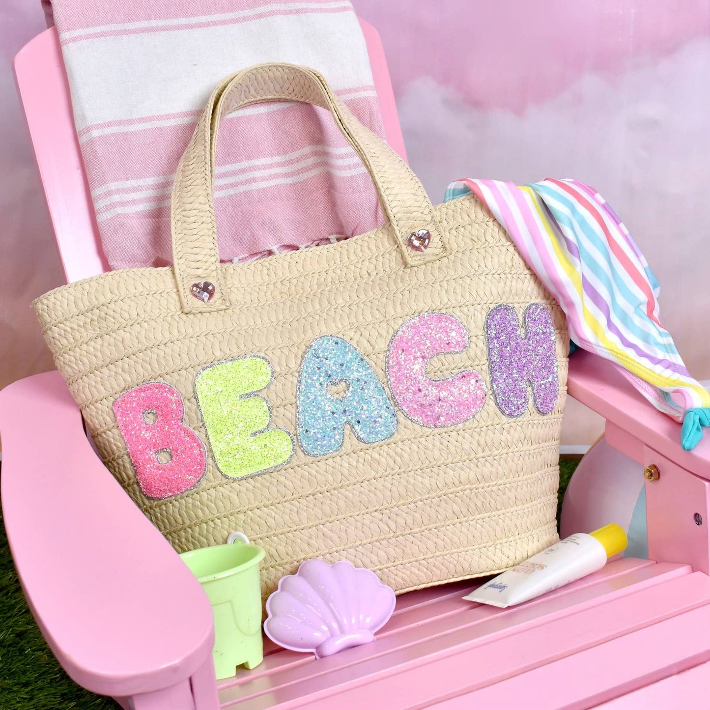 'Beach' Straw Tote Bag