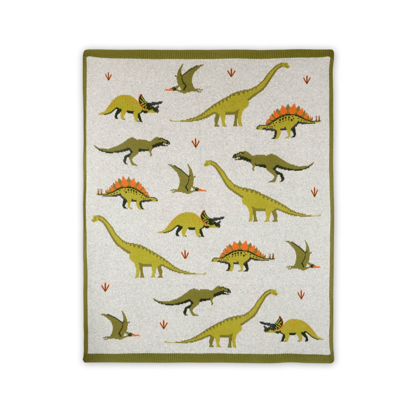 Green Dinosaur - OrganicJacquard Sweater Knit Baby Blanket