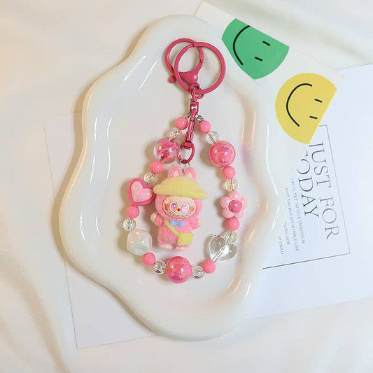 labubu Beaded keychain bag charm flocked
