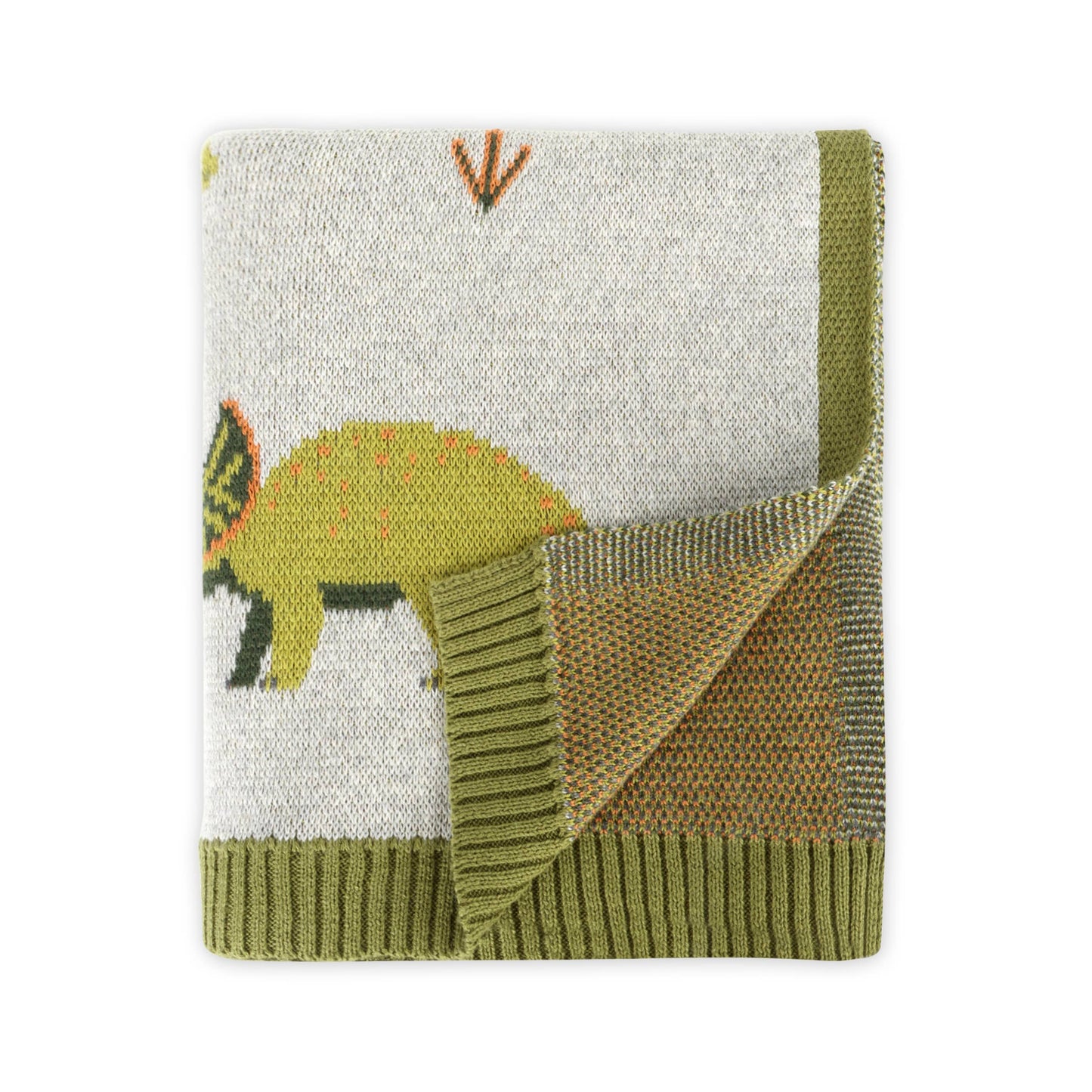 Green Dinosaur - OrganicJacquard Sweater Knit Baby Blanket