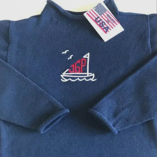Monogrammed Initial SAILBOAT Jersey Rollneck Sweater-