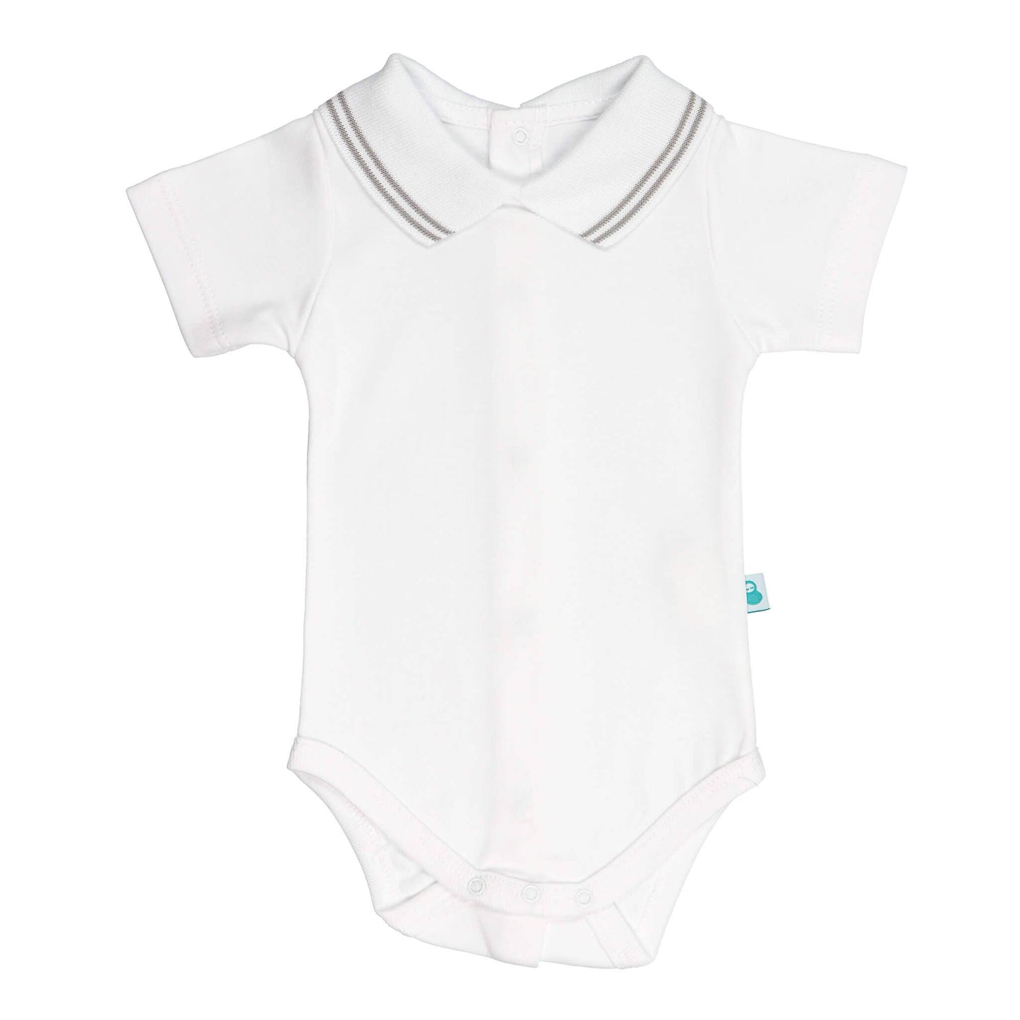 Cotton Baby Bodysuit Onesie with Polo-Style Collar: 6-12M / Short Sleeve / Light Blue