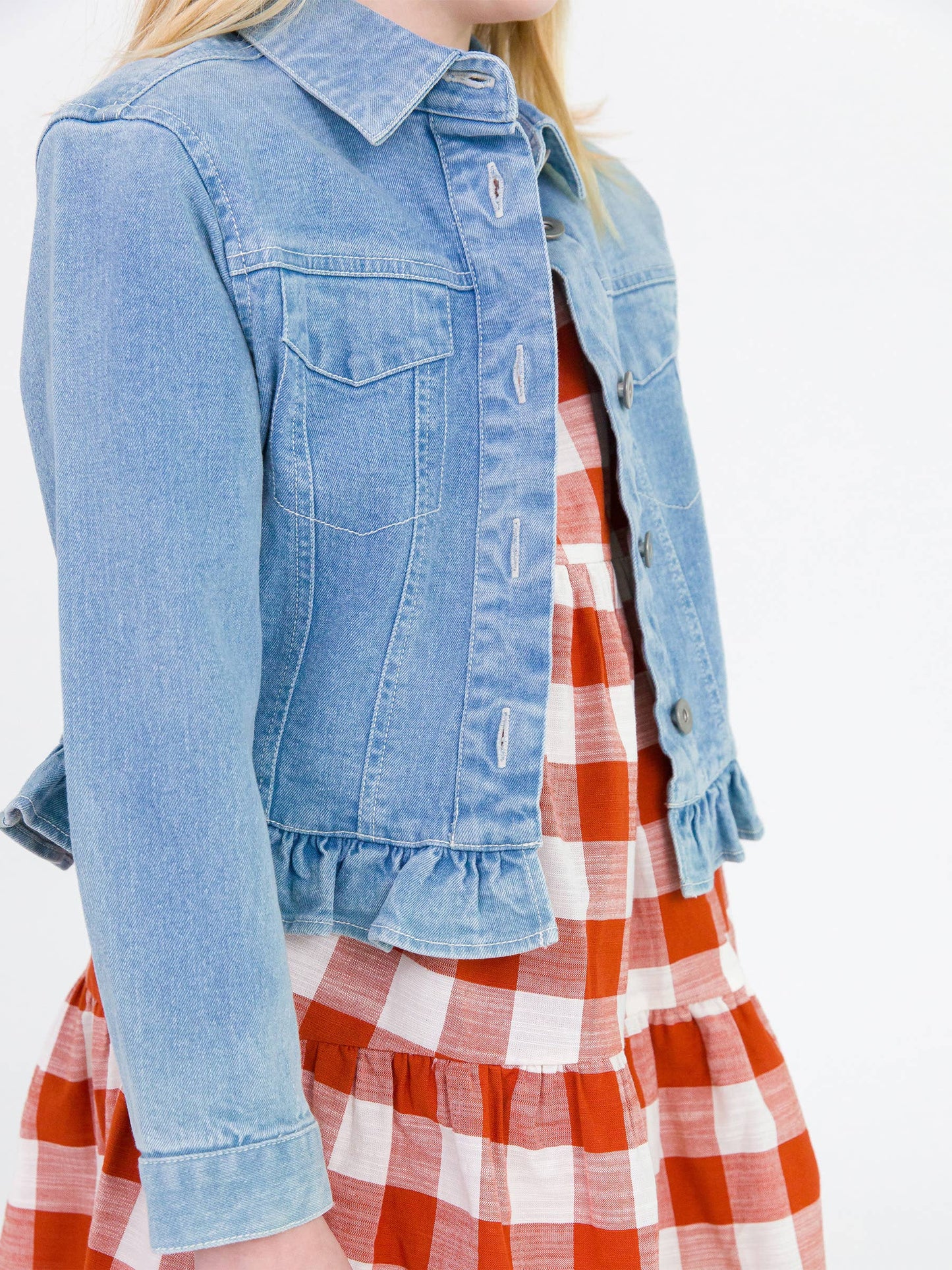 Girls Light Wash Denim Jacket: Blue