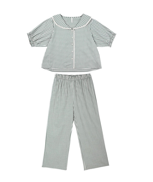 EVERGREEN GINGHAM RUFFLE PAJAMAS