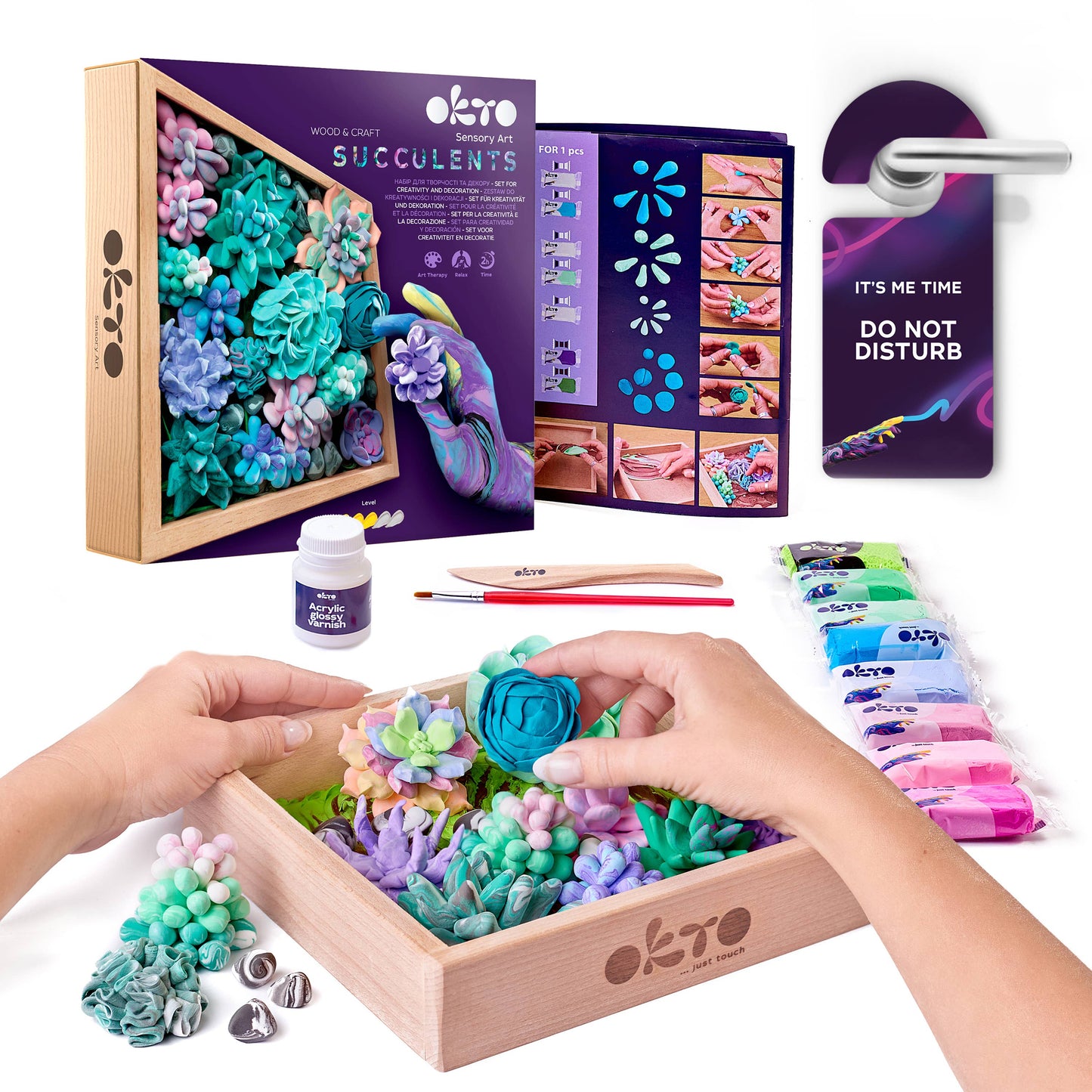 OKTO DIY Wood & Craft Flower Clay Kits: Succulents, Energy