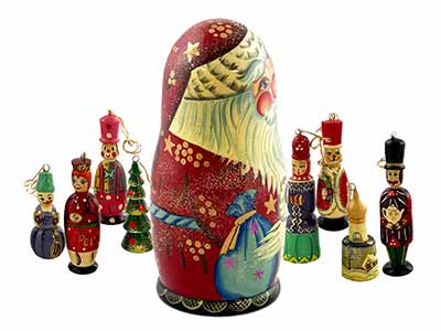 Santa Surprise Nesting Doll with Ornaments Inside