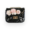 Floral Appliques Sequin Purse Silver