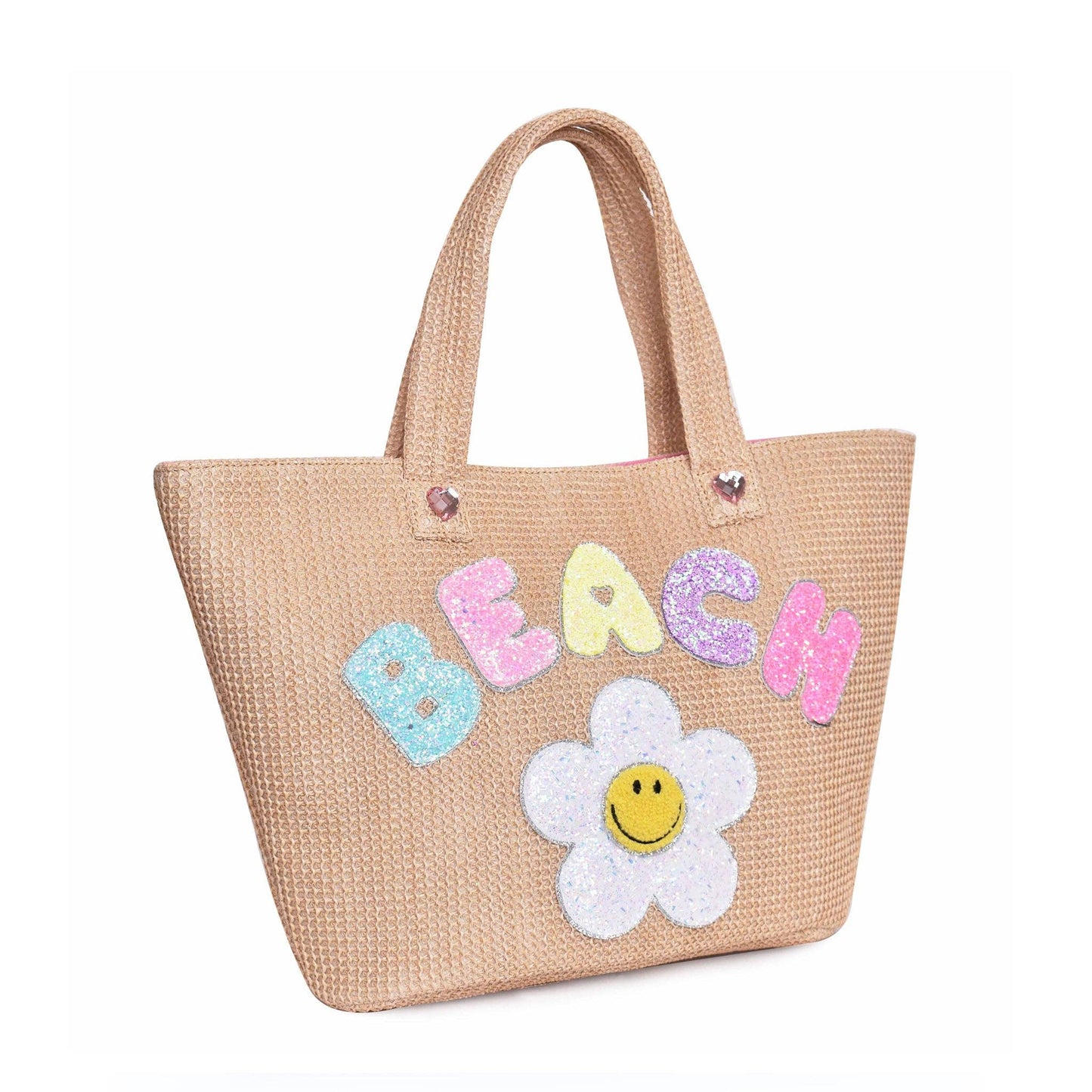 'Beach' Daisy Straw Tote Bag
