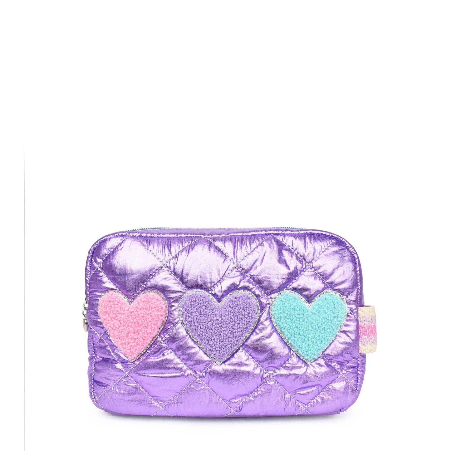 Metallic Quilted Heart-Patched Pouch