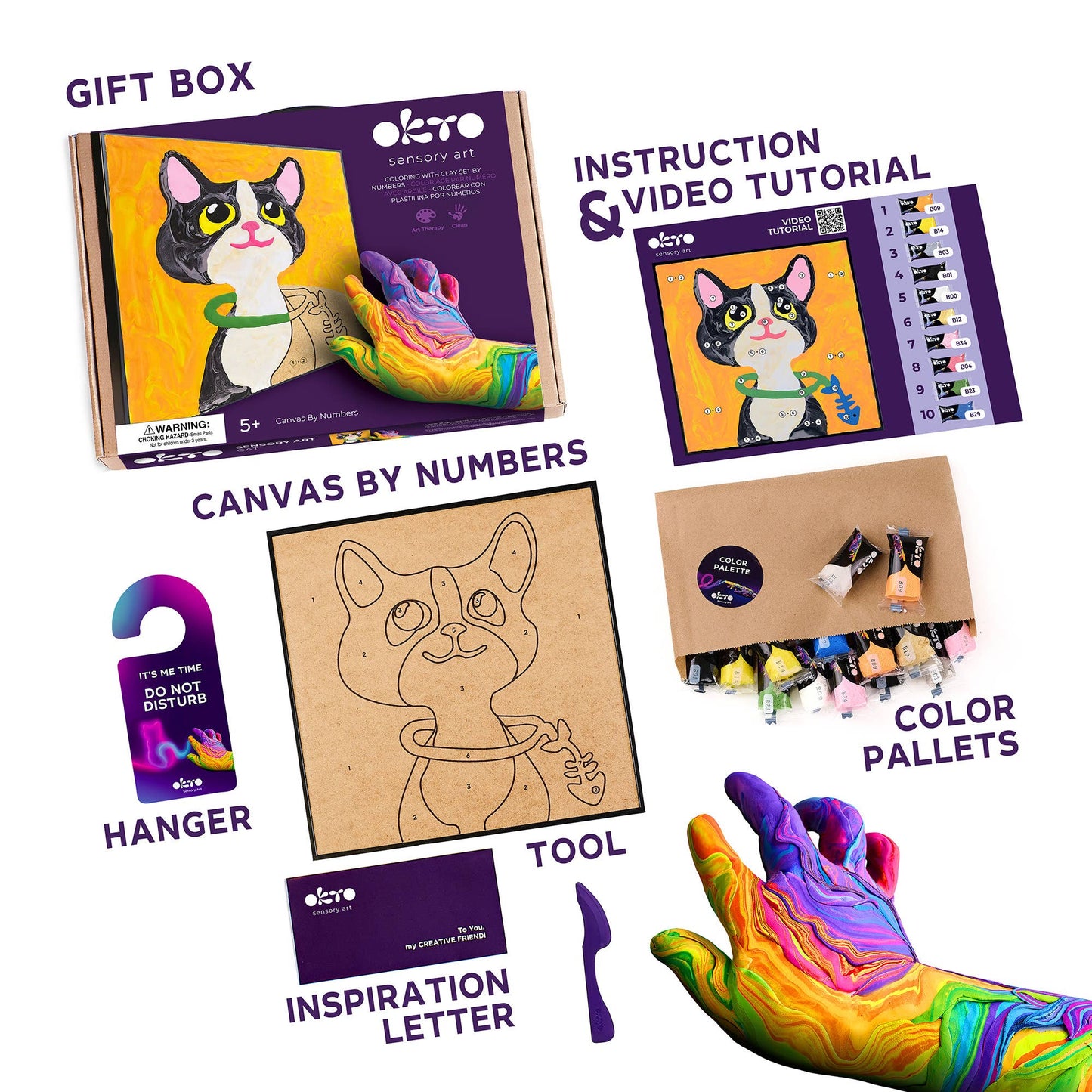 OKTO Clay-by-Numbers Kit – “Cat” (11.4” x 11.4”) 