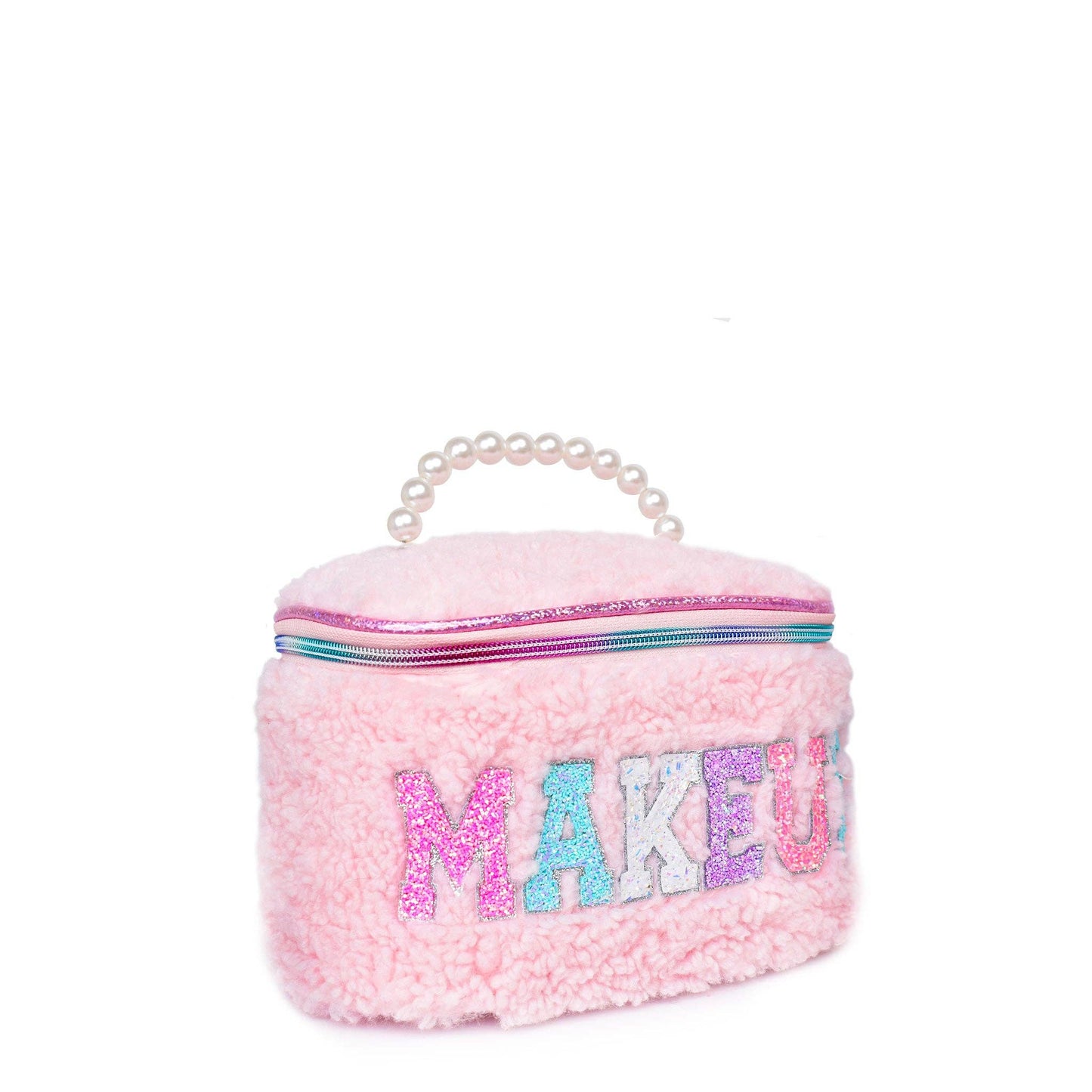 'Makeup' Sherpa Pearl Handle Glam Bag