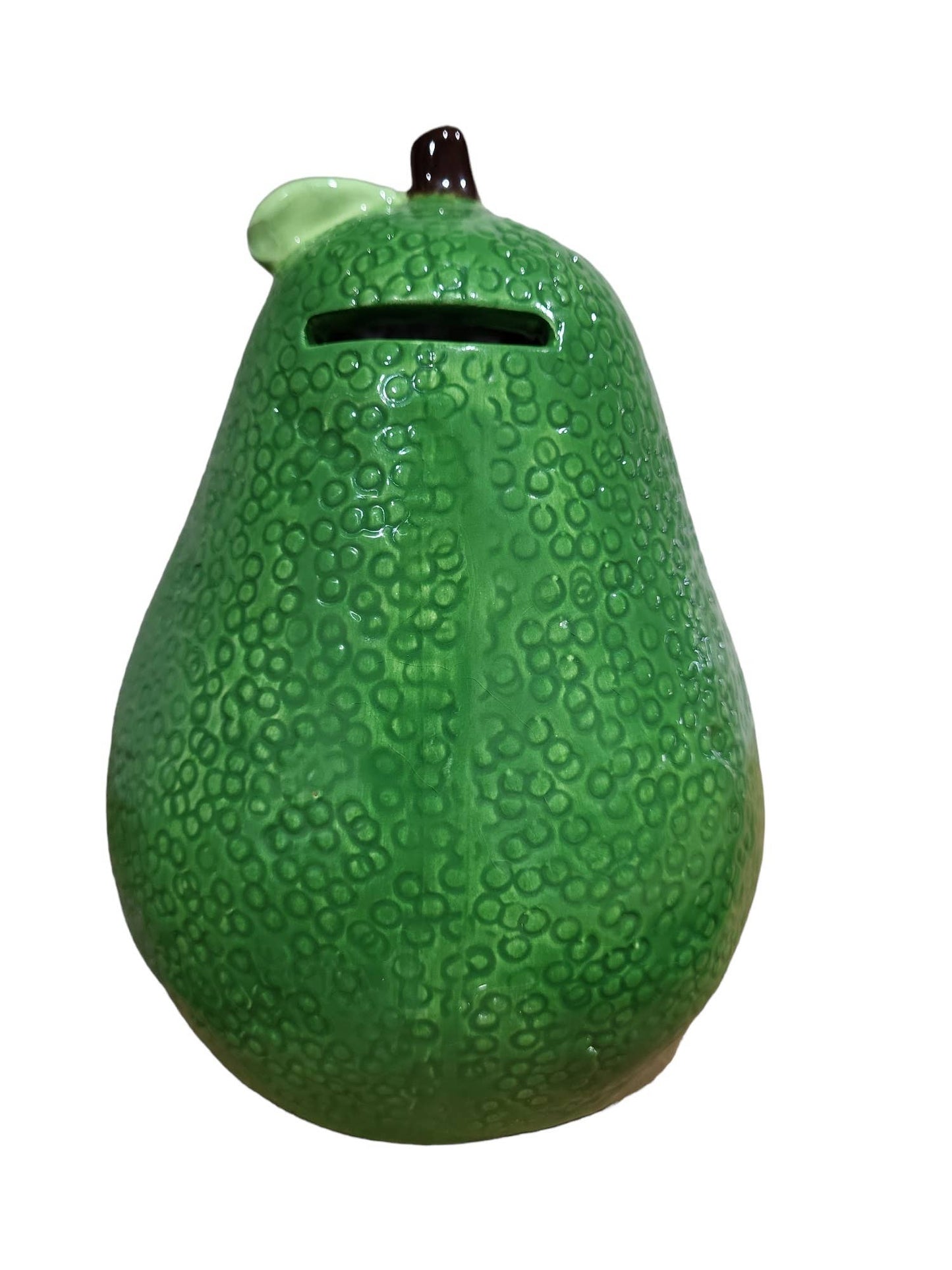 Large 6.75" Avocado Ceramic Coin Bank with Fur