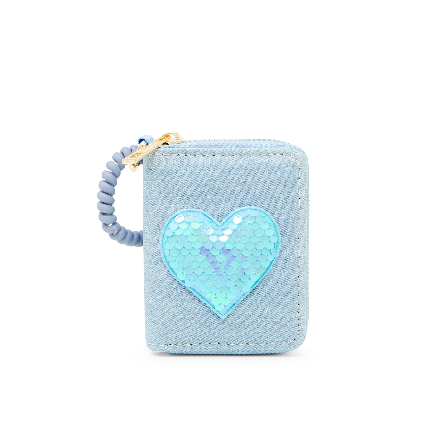 Sequin Heart Spiral Strap Wallet for Kids: Blue (Denim)