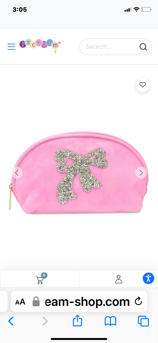 Glitter Bow Oval Cosmetic Bag