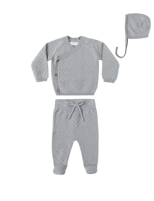 KNIT WRAP TOP + PANT SET || STEEL BLUE