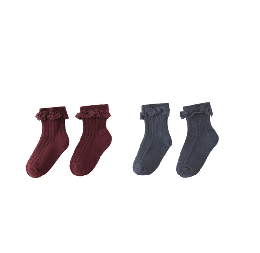 SOCKS LACE TRIM, 2-PACK || BLUSH, IVORY