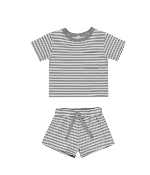 POCKET TEE + SHORT SET || BLUE STRIPE