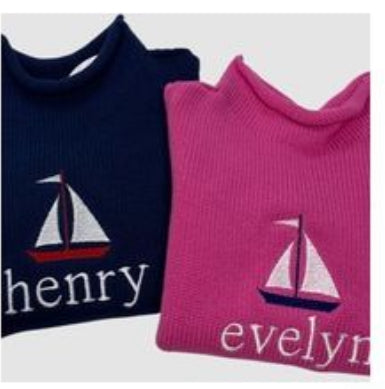 Monogrammed SAILBOAT Jersey Rollneck Sweater-