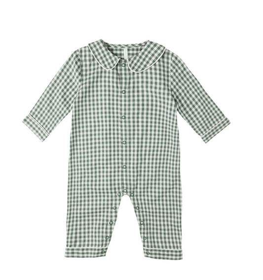 EVERGREEN GINGHAM BABY PAJAMA ROMPER