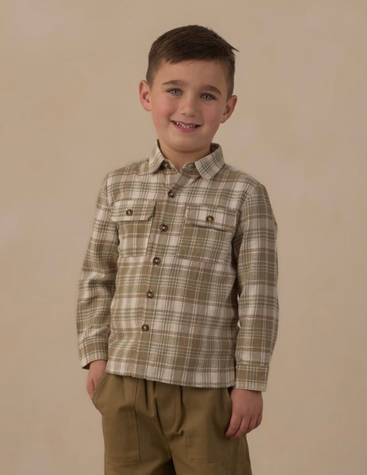 POCKETED CORDUROY SHIRT OLIVE DOBBY PLAID