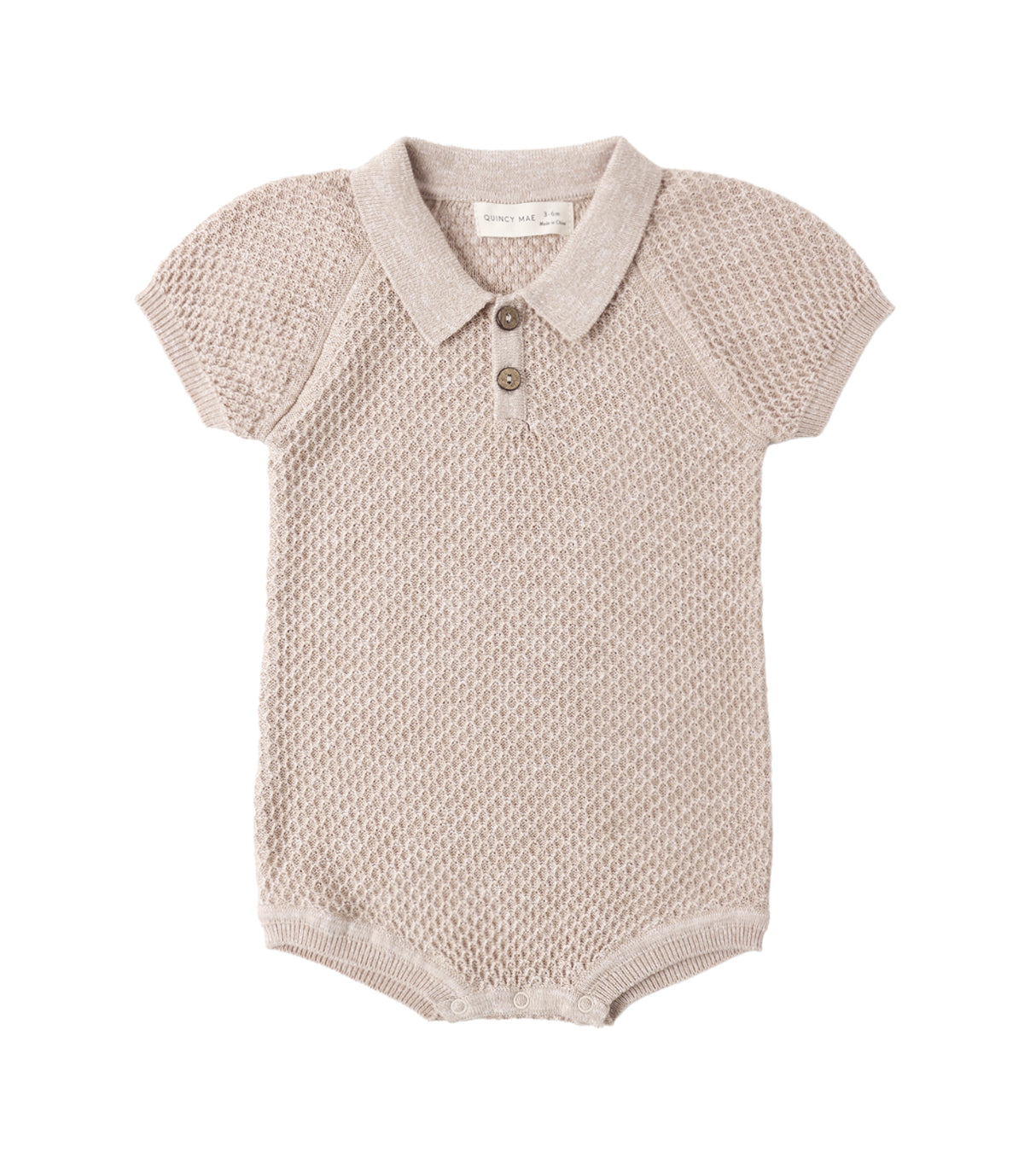 KNIT POLO ROMPER HEATHERED LATTE