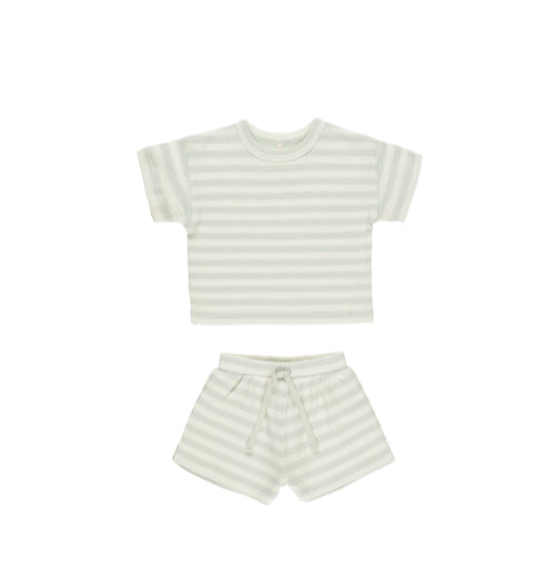 Waffle Tee + Short Set Mint Stripe