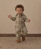 COLLARED BABY JUMPSUIT OLIVE DOBBY PLAID