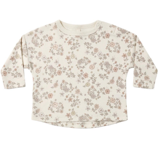 LONG SLEEVE TEE FLORAL VINE + DRAWSTRING PANT DUSTY ROSE