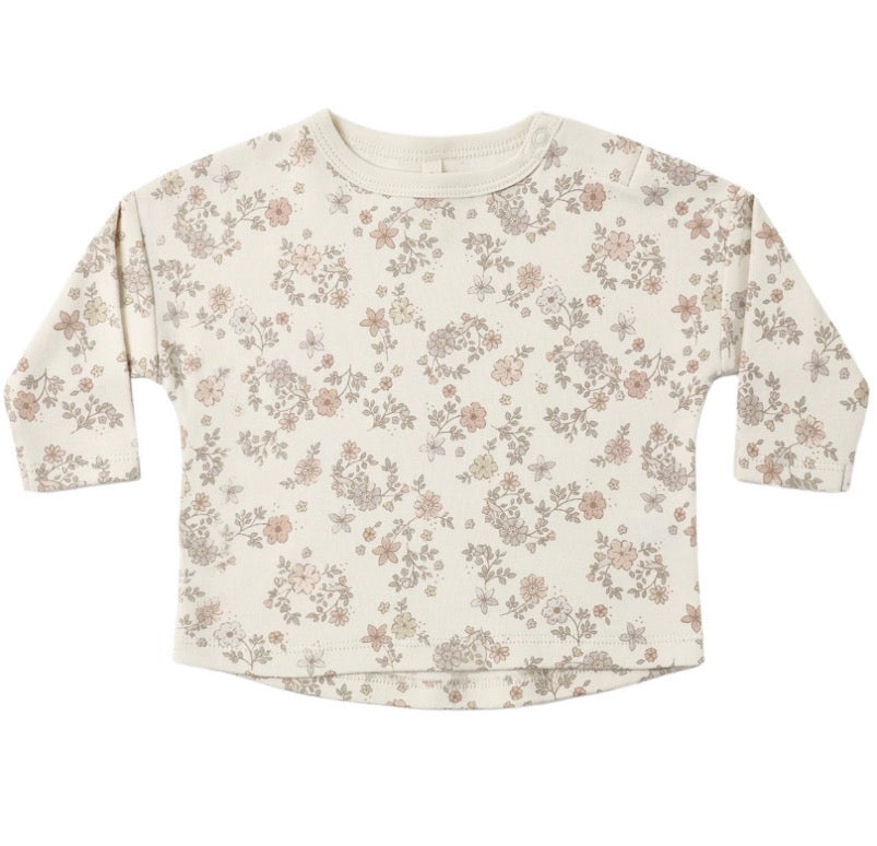 LONG SLEEVE TEE FLORAL VINE + DRAWSTRING PANT DUSTY ROSE