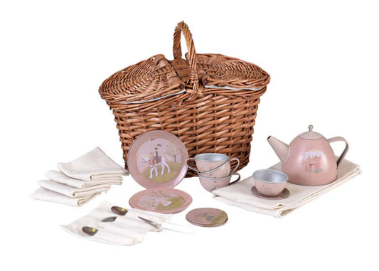 Tin Tea Set In a Wicker Case-Princess