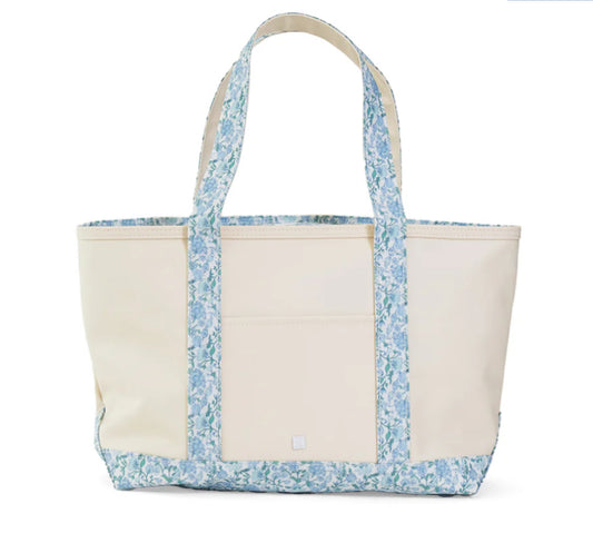 MAXI TOTE - COATED CANVAS Large NATURAL With HAMPTONS FLORAL TRIM