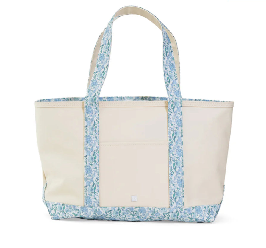 MAXI TOTE - COATED CANVAS Large NATURAL With HAMPTONS FLORAL TRIM